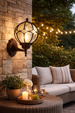 Windsor Globe Outdoor Wall Light –  Antique Bronze Exterior Lantern with Seeded Glass