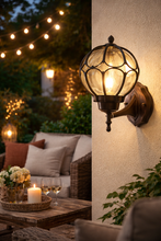 Windsor Globe Outdoor Wall Light –  Antique Bronze Exterior Lantern with Seeded Glass